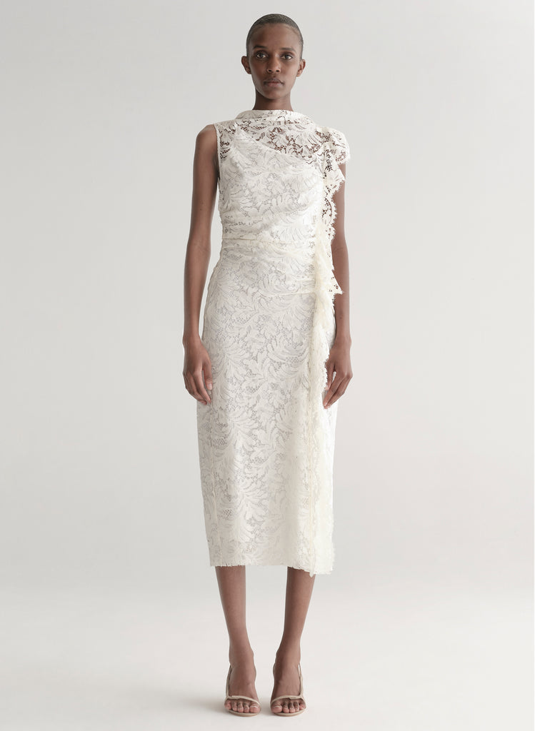white lace dress with ruffles A.L.C. Astrid Midi in Ecru, Size 6 Color:Metallic Bubblegum Do Not Iron Black Mini Sweater Dress victorian