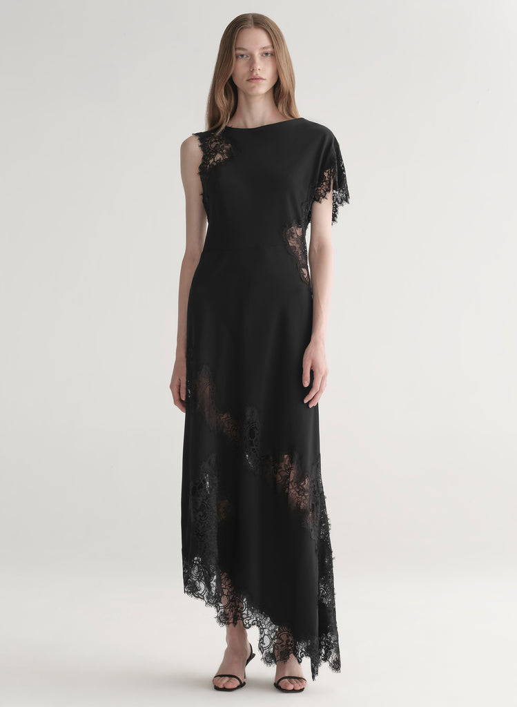 A.L.C. Alessia Textured Satin and Lace Maxi Dress in Black, Size 8