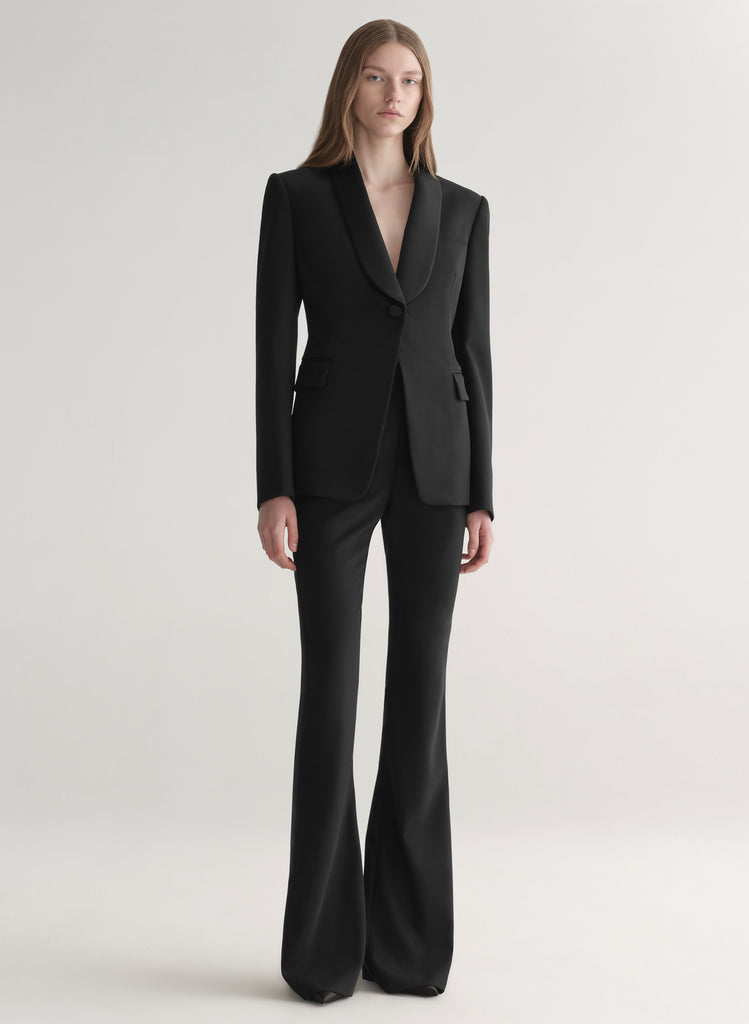 Long Black Tuxedo Jacket Ladies Thigh Length Tailored Black Tuxedo