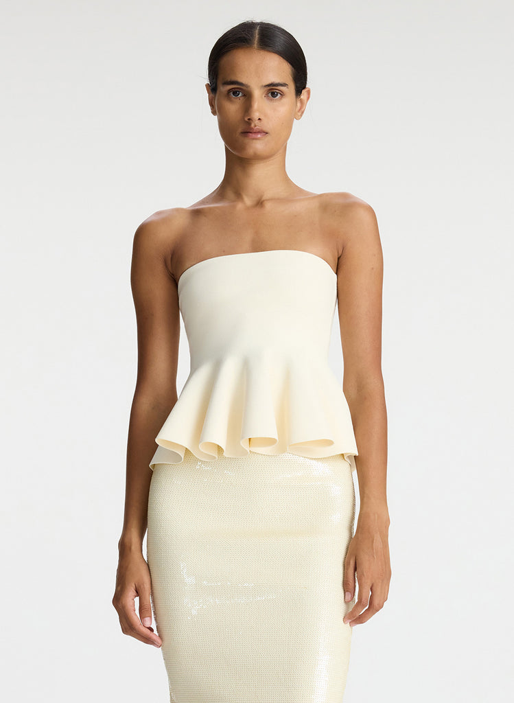 White strapless 2024 peplum dress