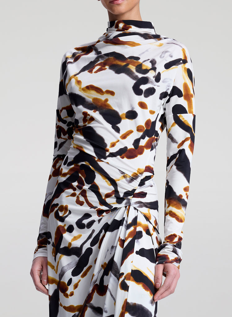 A.L.C. Women's Lia Draped Jersey Printed Maxi Dress Black Camel