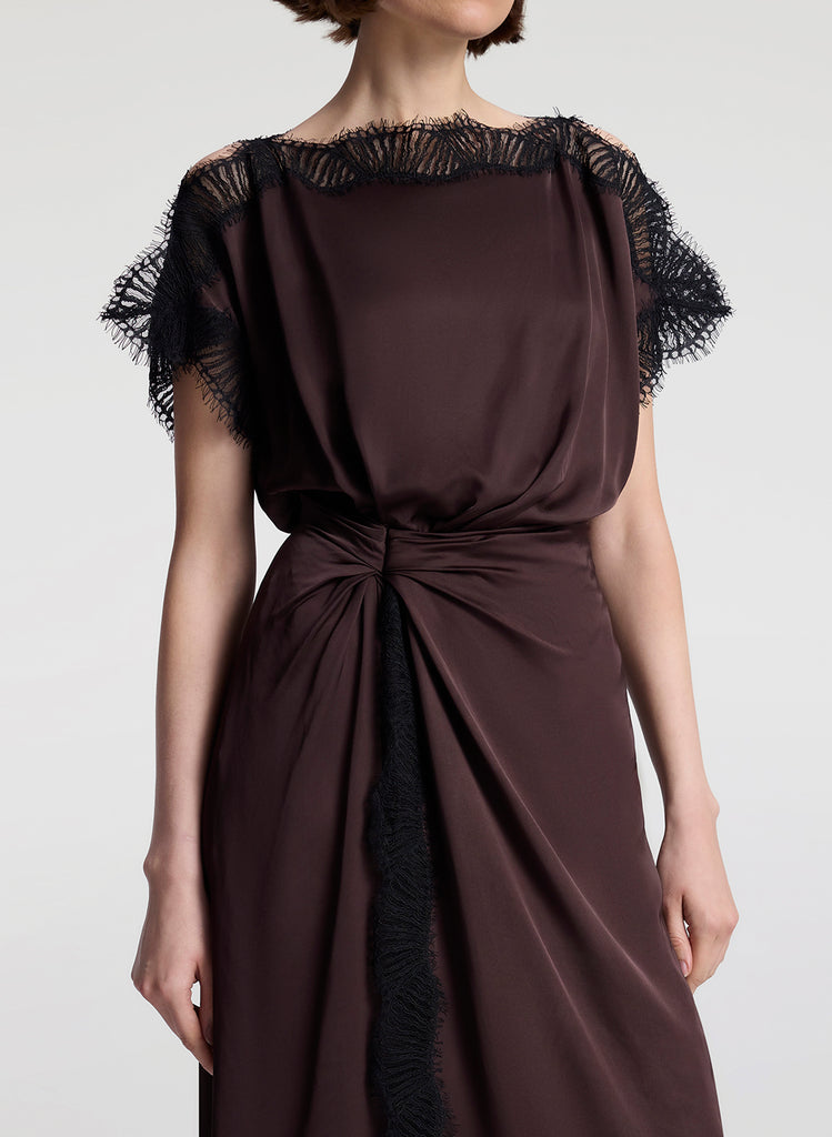 A.L.C. Women's Luna Satin and Lace Midi Dress Cocoa/Black A.L.C. Women's Luna Satin and Lace Midi Dress Cocoa/Black