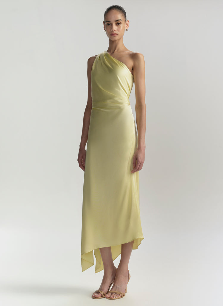 lime green one shoulder dress Lyn Satin Midi CC classic prom dresses Star dress in red adhesive bra Size:Fingertip (Pictured) (40