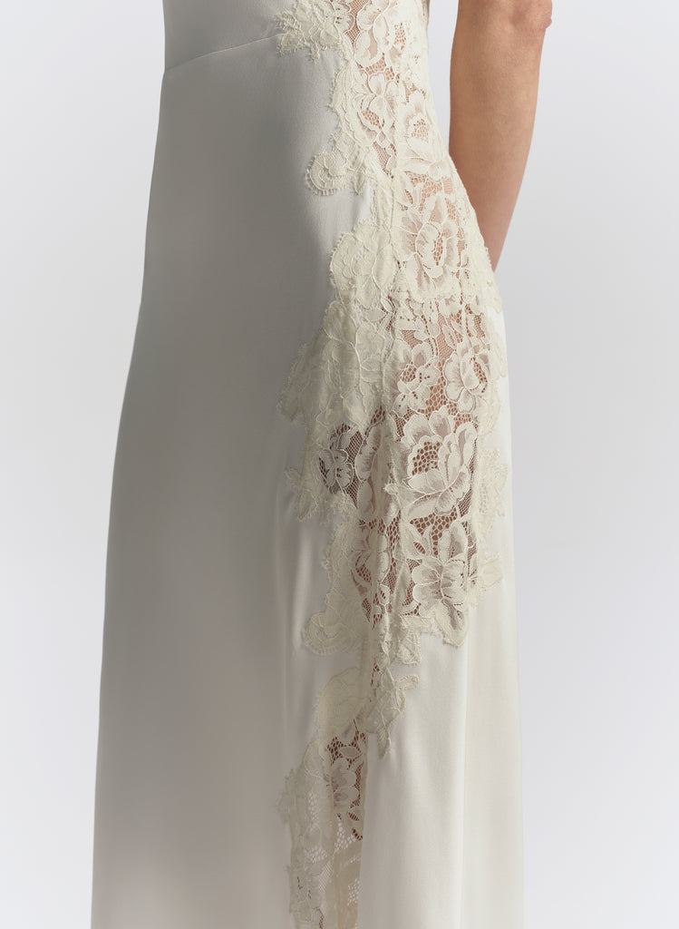 A.L.C. Women's Lou Satin and Lace Midi Dress in Cream/Cream, Size 4