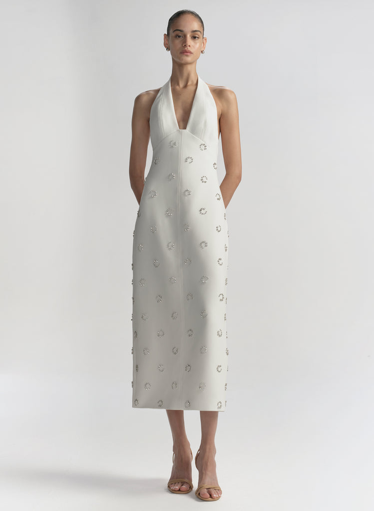 A.L.C. Eva Embellished Midi Dress in White, Size 12
