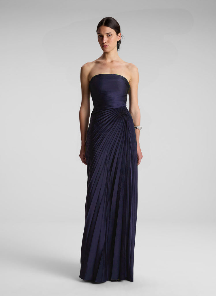 navy blue dress strapless Beaded Wedding Dresses Prom Ball Gowns 231028 Viniodress stretch material Bianca Strapless Pleated Maxi Dress