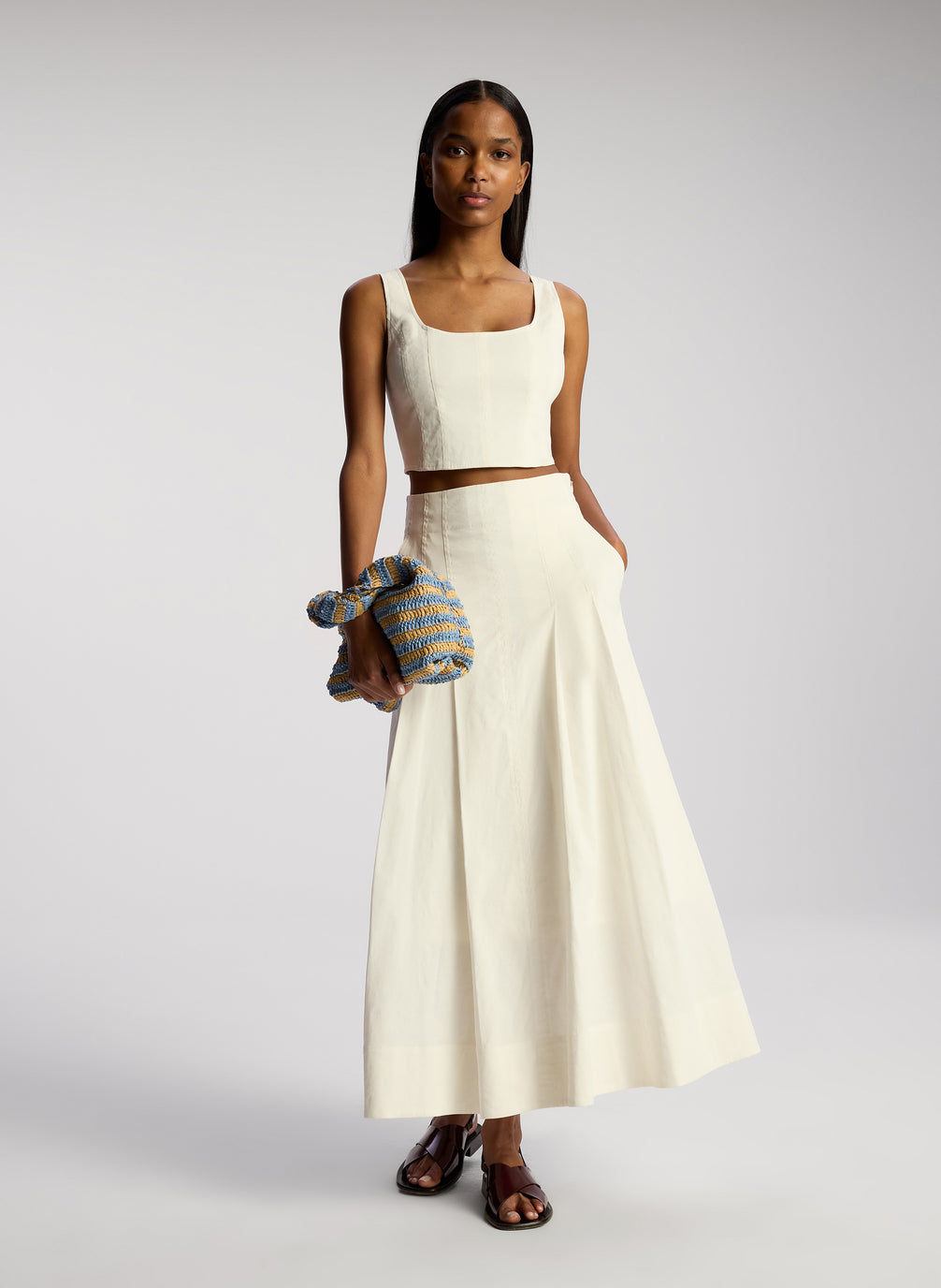 A.L.C. Eve Stretch Linen Midi Skirt | ALCltd.com