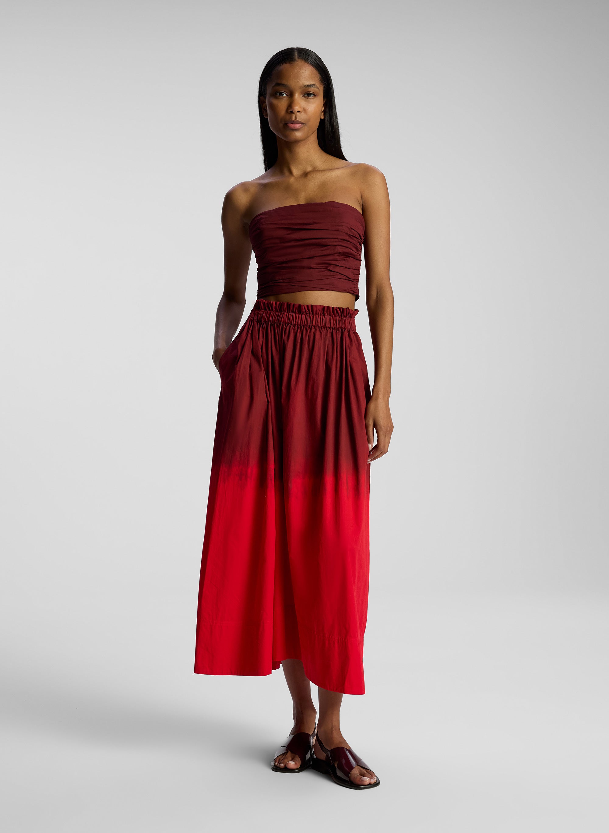 Y#39;s painterly-print draped skirt - Red