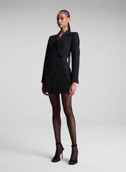 woman wearing black blazer mini dress