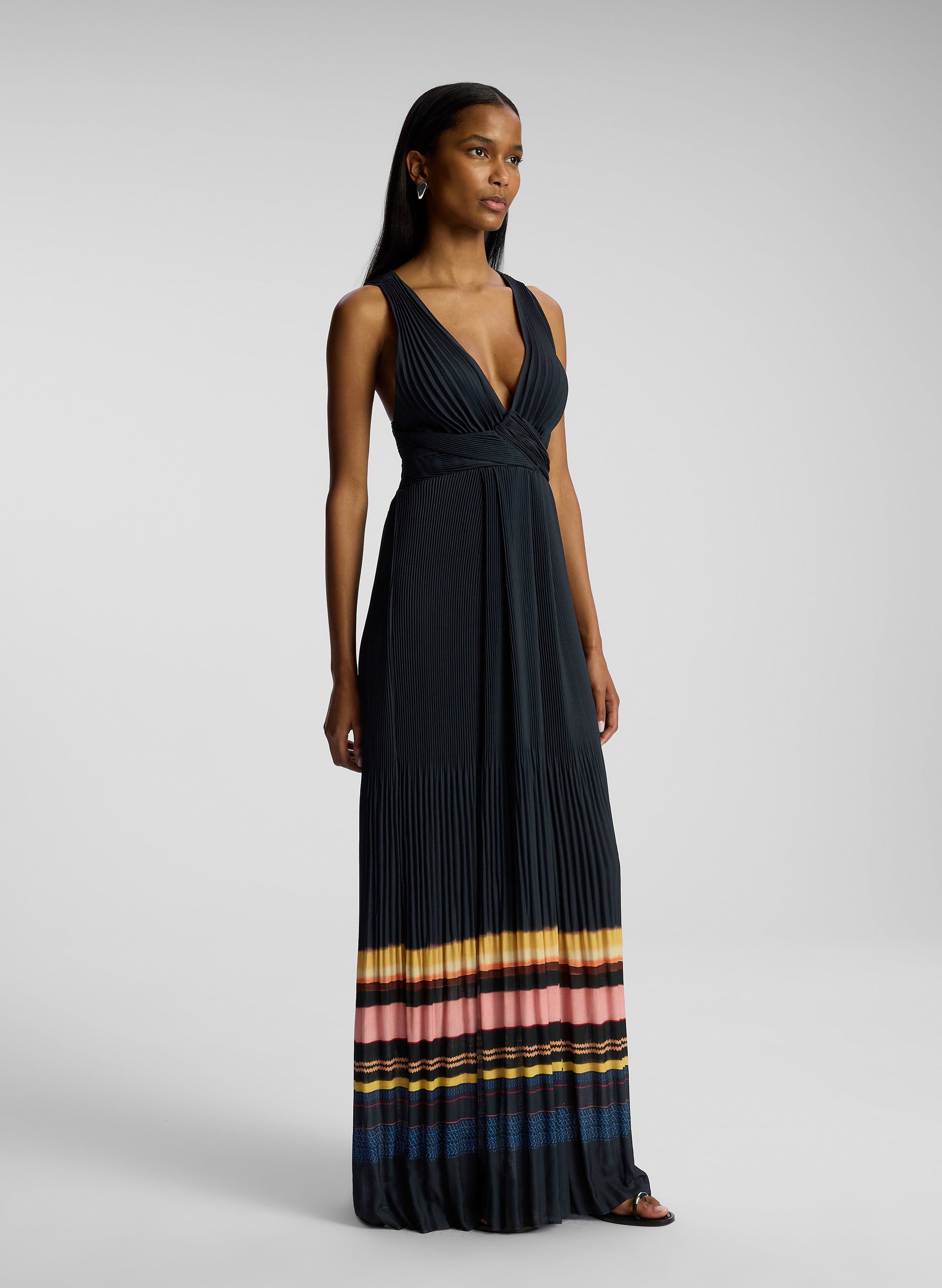 Long pleated gown best sale