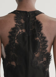 woman wearing black lace top