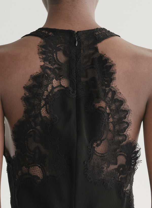 woman wearing black lace top