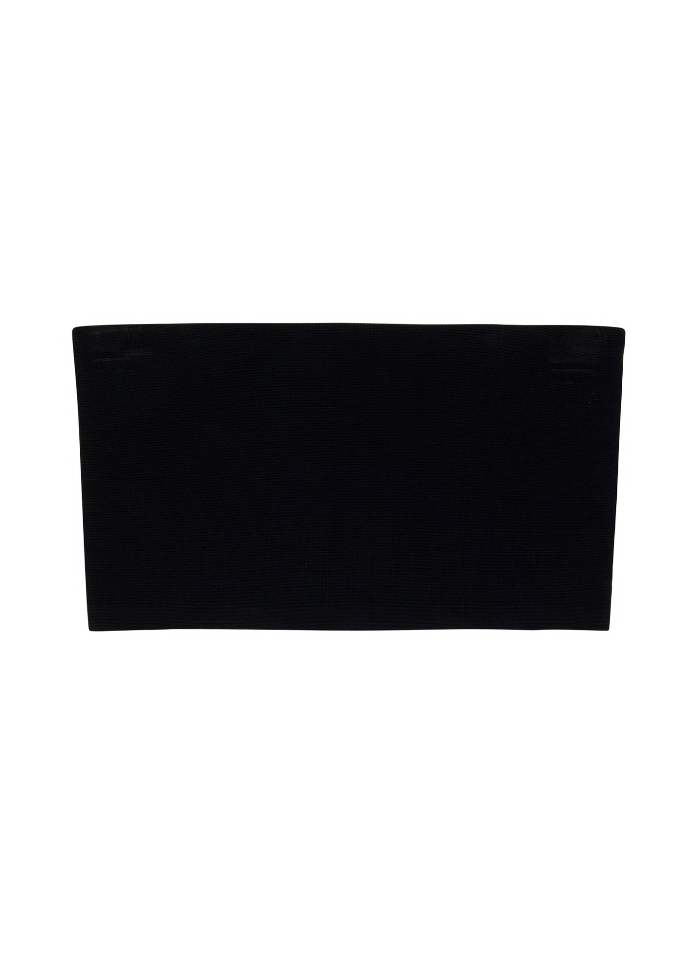 flatlay of black strapless compact knit top