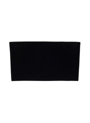 flatlay of black strapless compact knit top