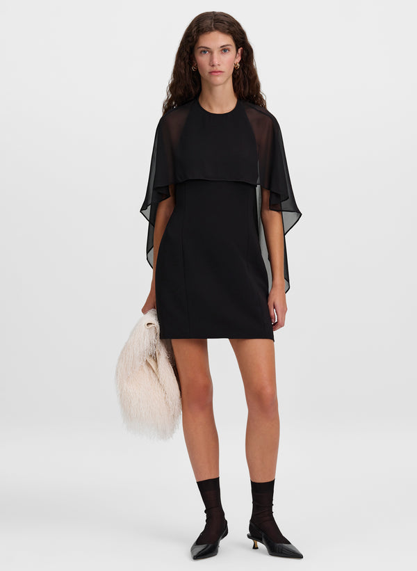 Adela Silk Chiffon Caped Mini Dress