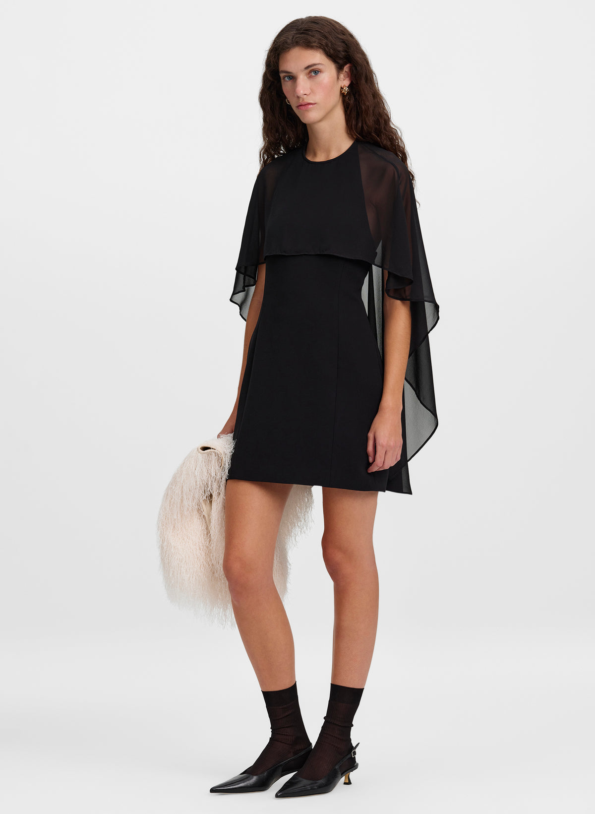 Adela Silk Chiffon Caped Mini Dress