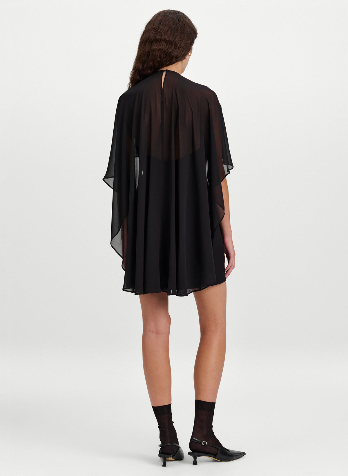 Adela Silk Chiffon Caped Mini Dress