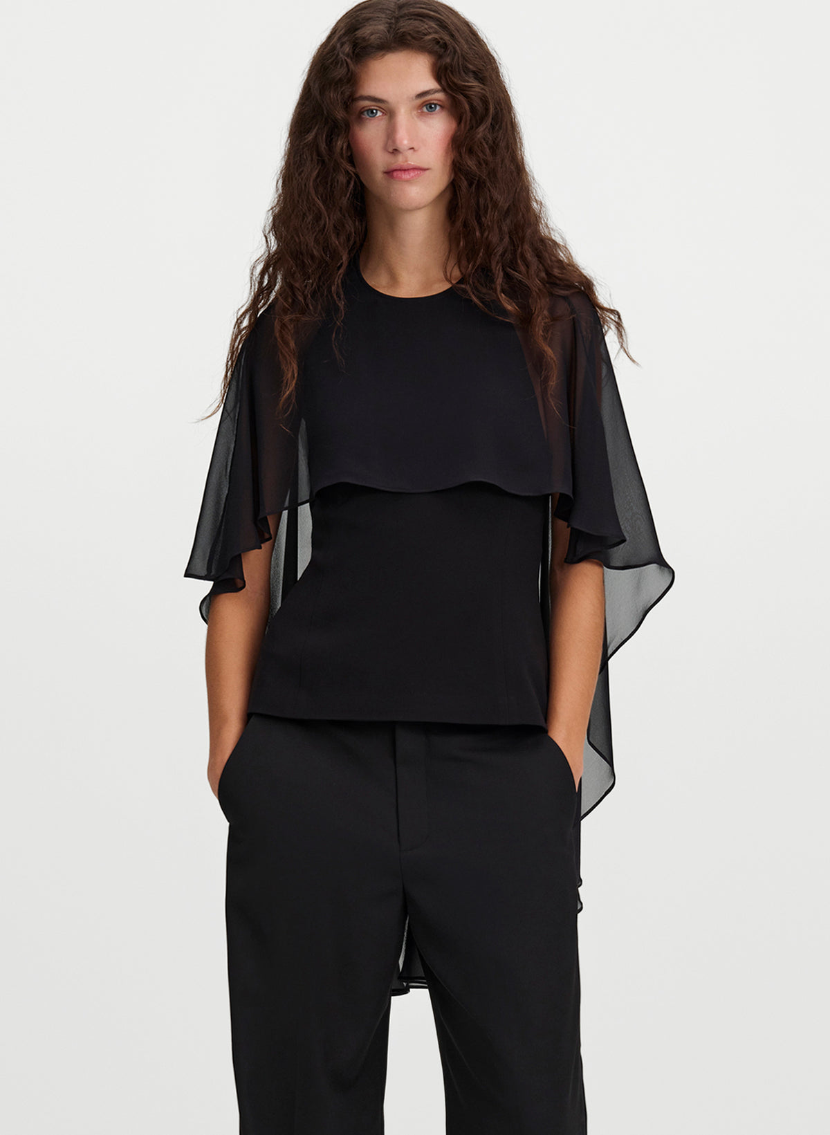 Adela Silk Chiffon Caped Top