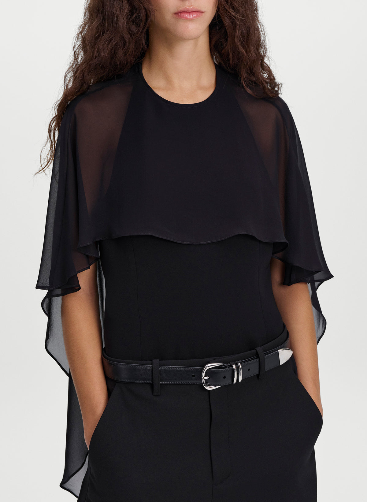Adela Silk Chiffon Caped Top