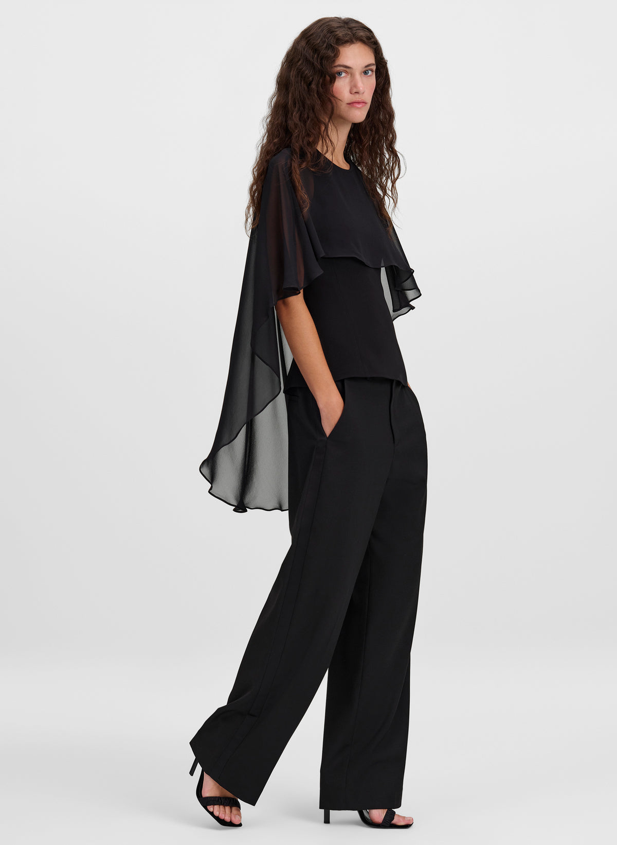Adela Silk Chiffon Caped Top
