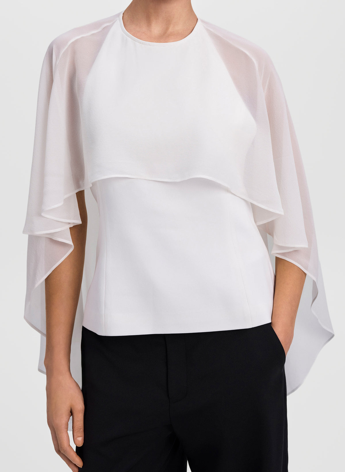 Adela Silk Chiffon Caped Top