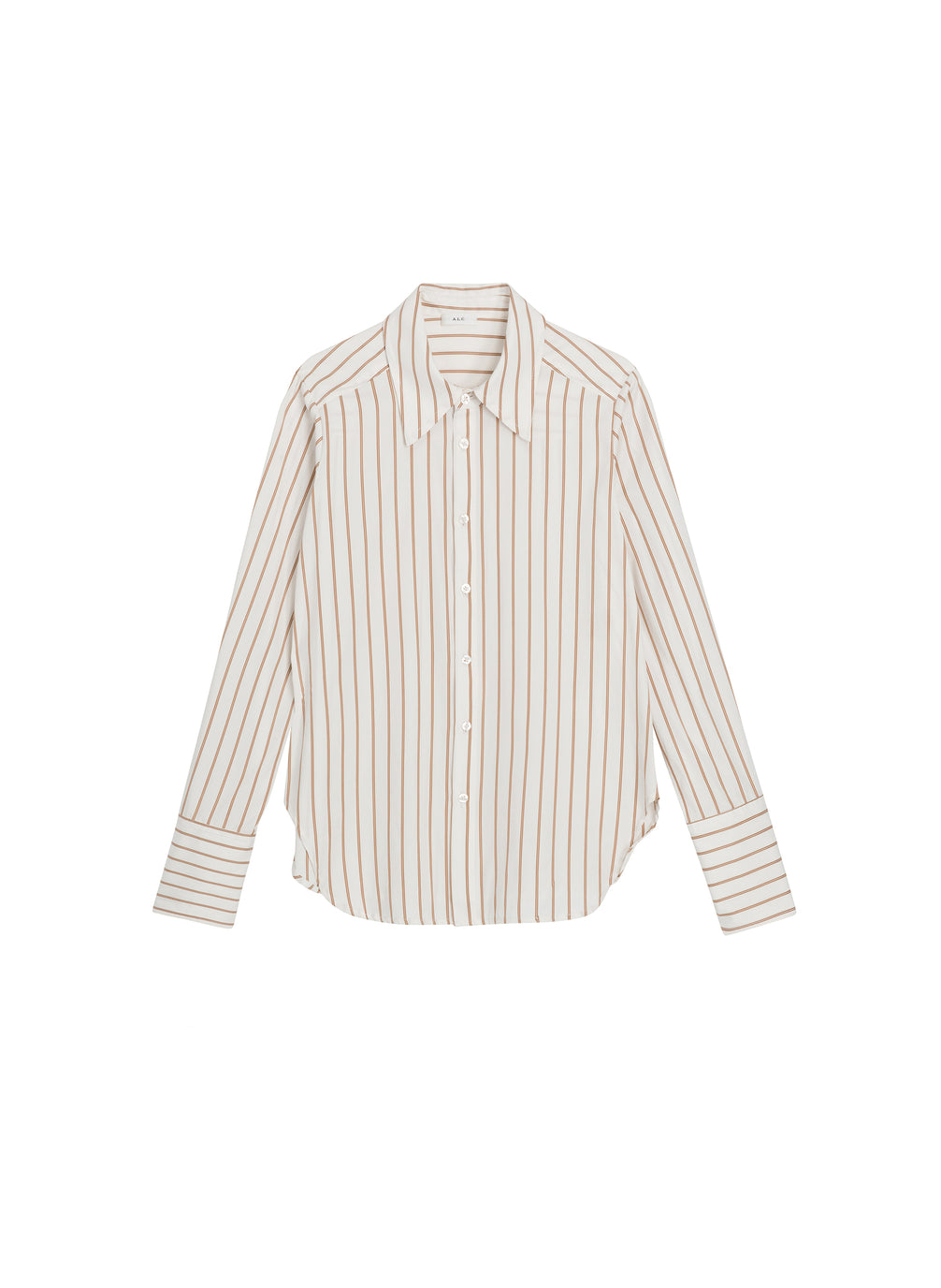 flatlay of brown and white striped shirt