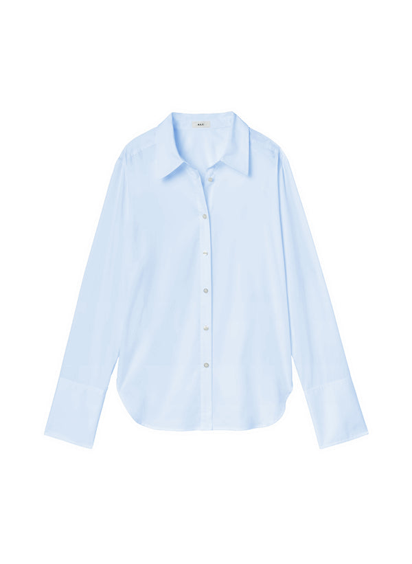 flatlay of light blue button down collared shirt