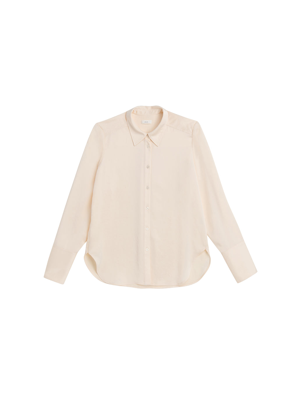 flatlay of cream long sleeve button down collared shirt