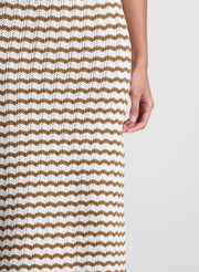 woman wearing striped knit skirt and shirt set