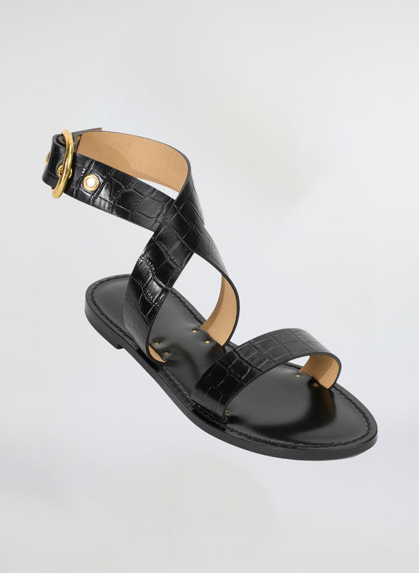 black embossed leather sandal
