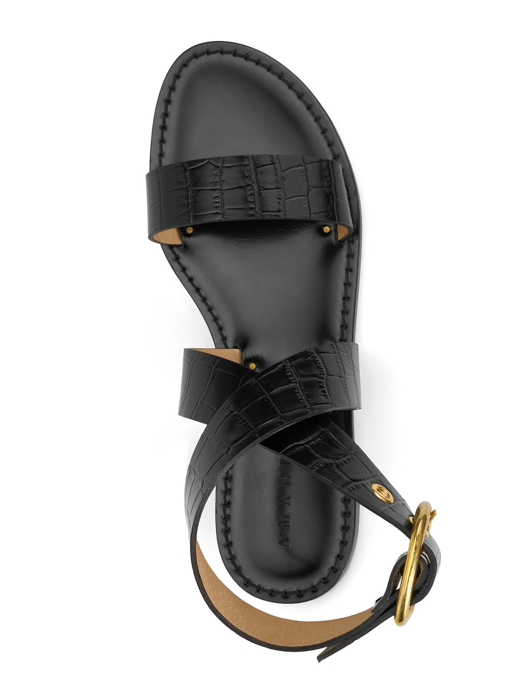 black embossed leather sandal