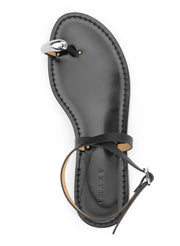 black sandal with silvertone toe embellishment