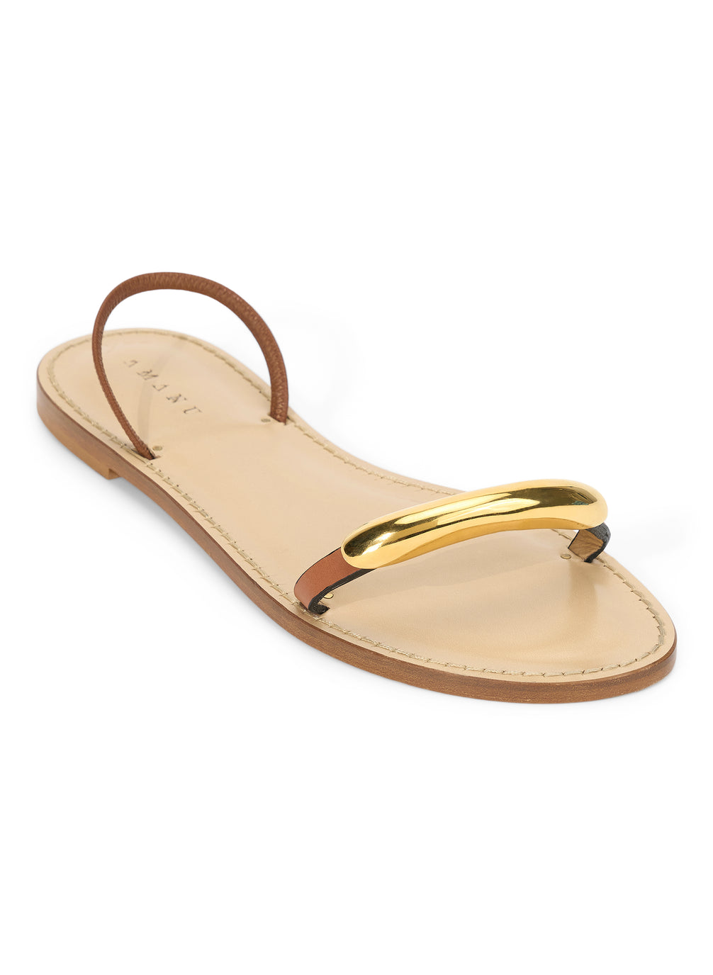brown sandal with gold plated accent