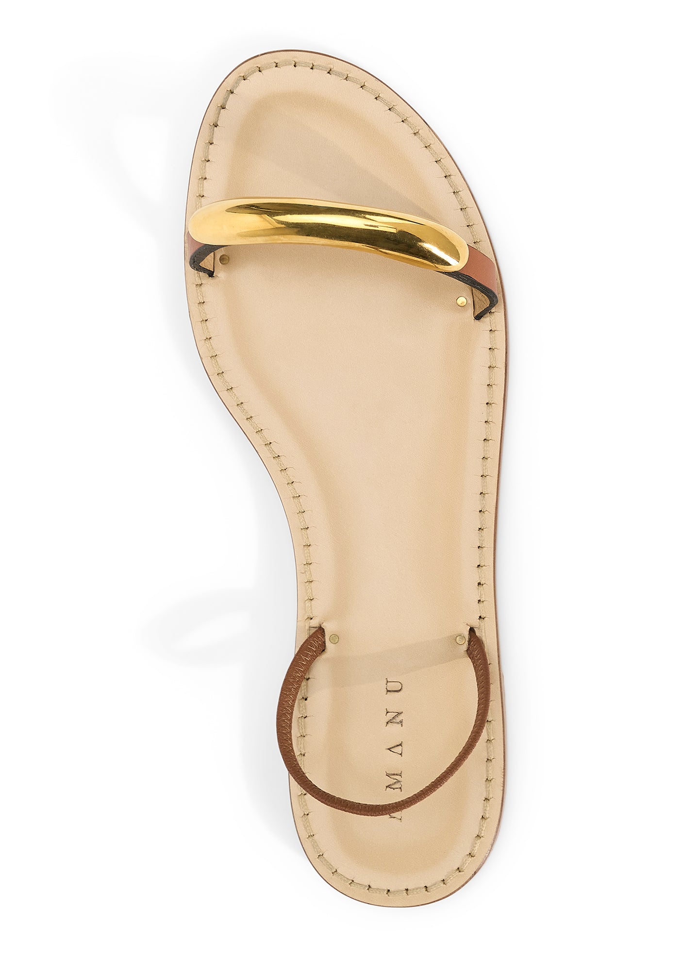 brown sandal with gold plated accent