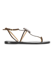 brown suede flat sandal with stone detail