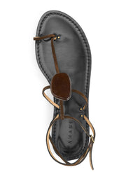 brown suede flat sandal with stone detail