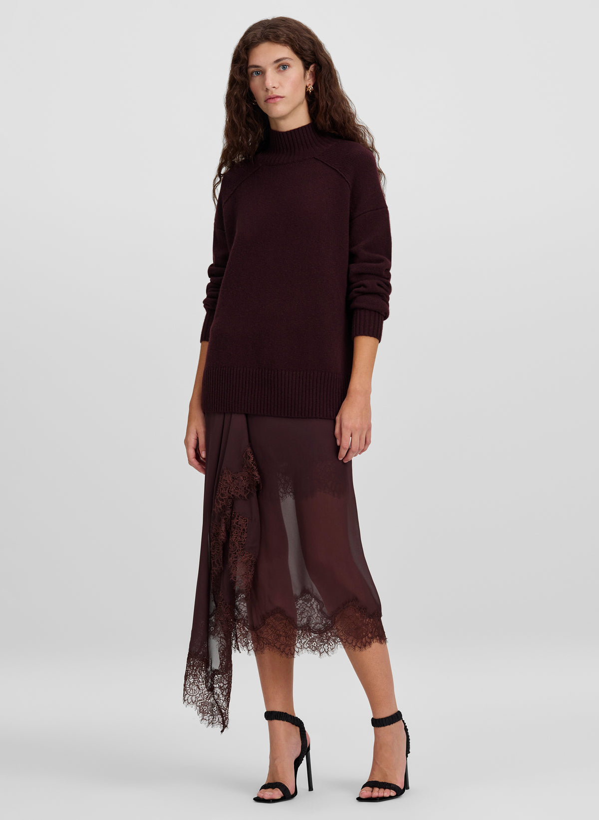 Anais Silk Chiffon and Lace Midi Skirt