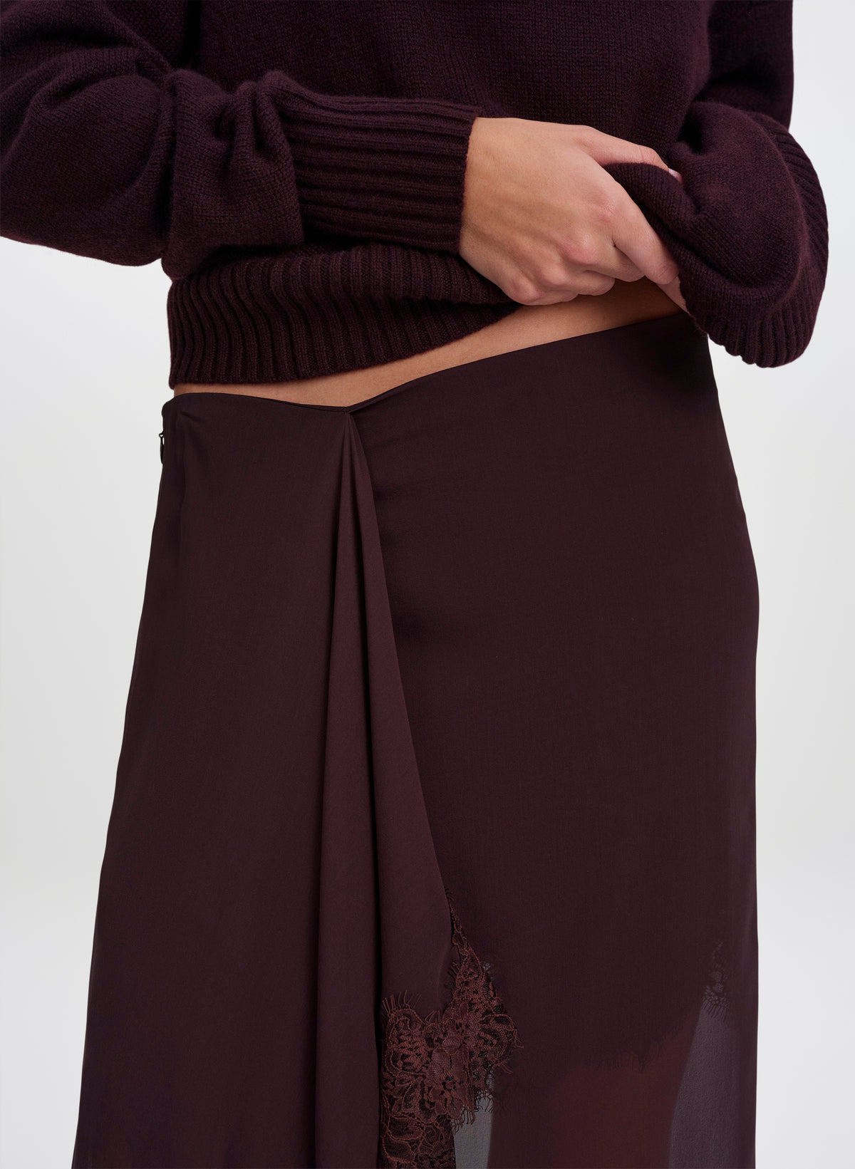 Anais Silk Chiffon and Lace Midi Skirt
