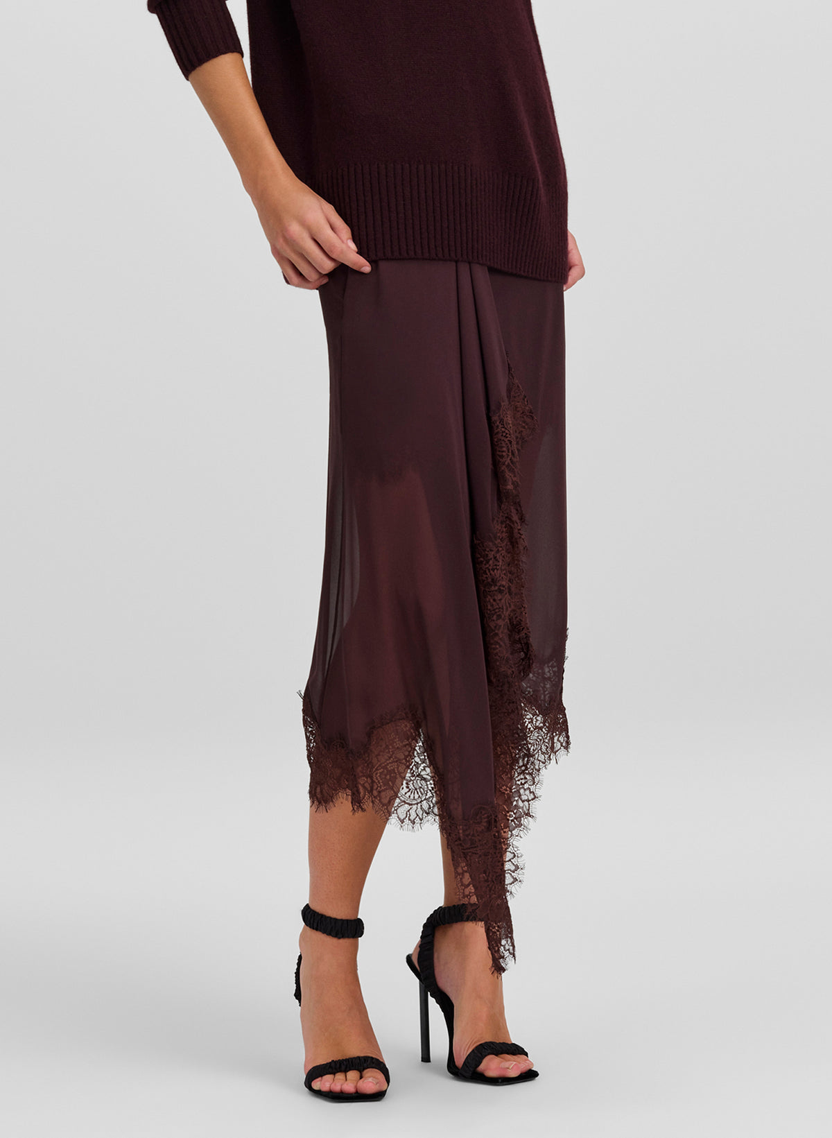 Anais Silk Chiffon and Lace Midi Skirt