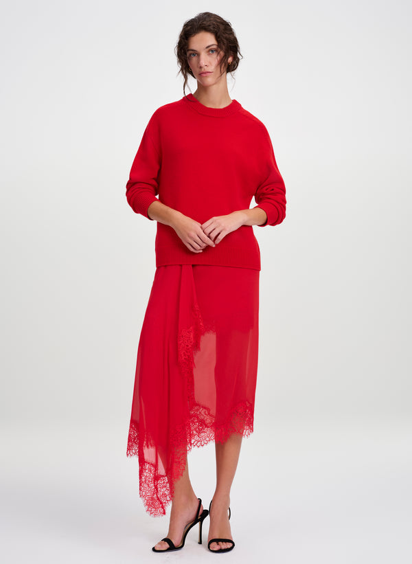Anais Silk Chiffon and Lace Midi Skirt