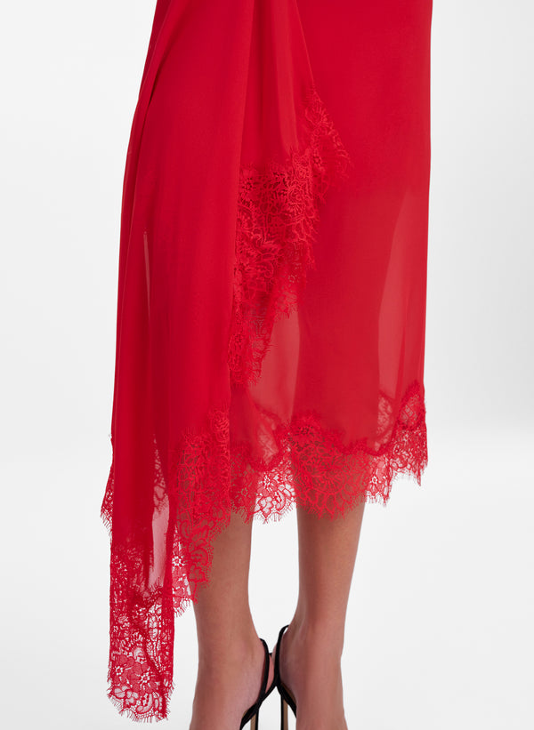Anais Silk Chiffon and Lace Midi Skirt