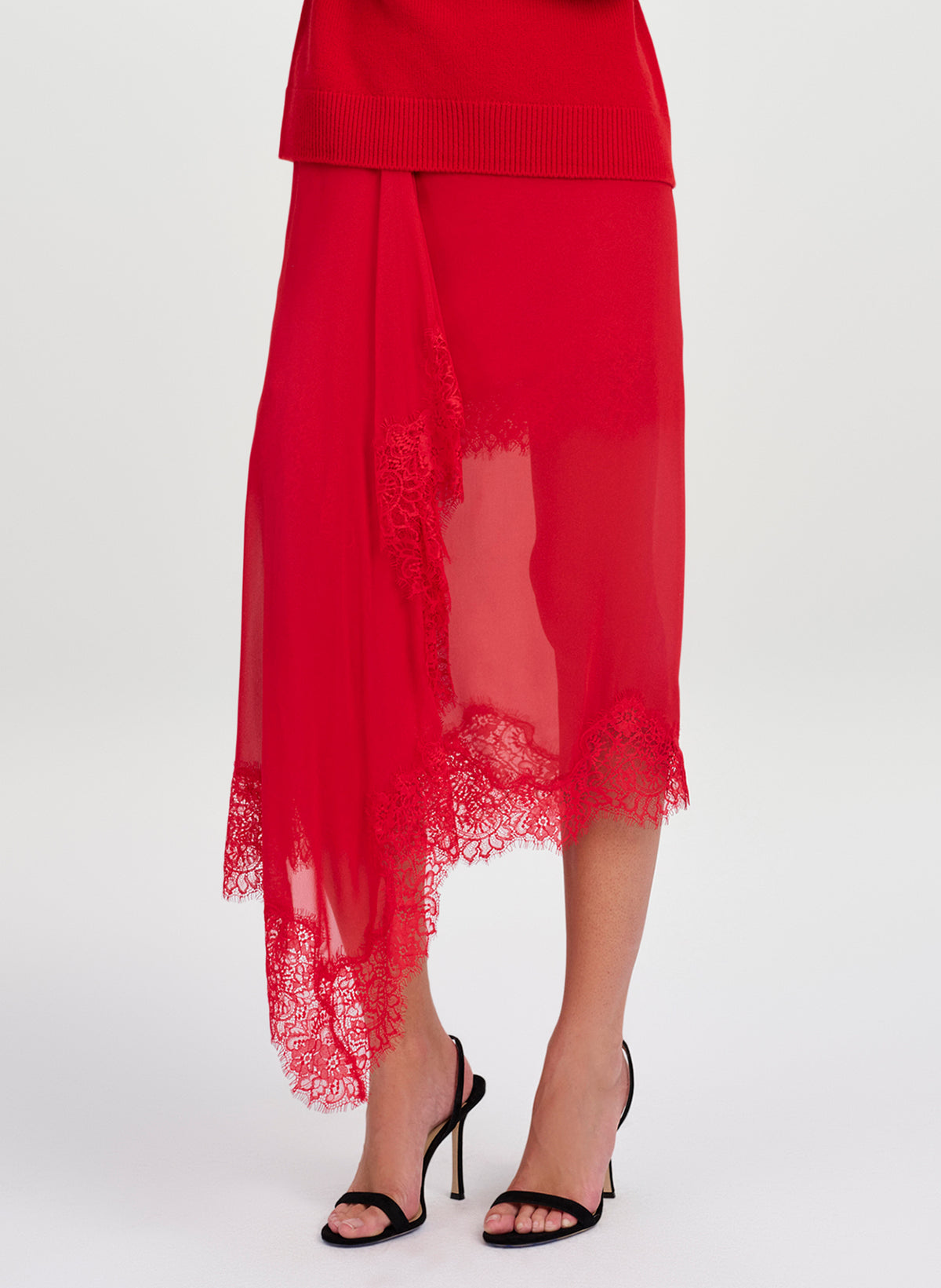 Anais Silk Chiffon and Lace Midi Skirt