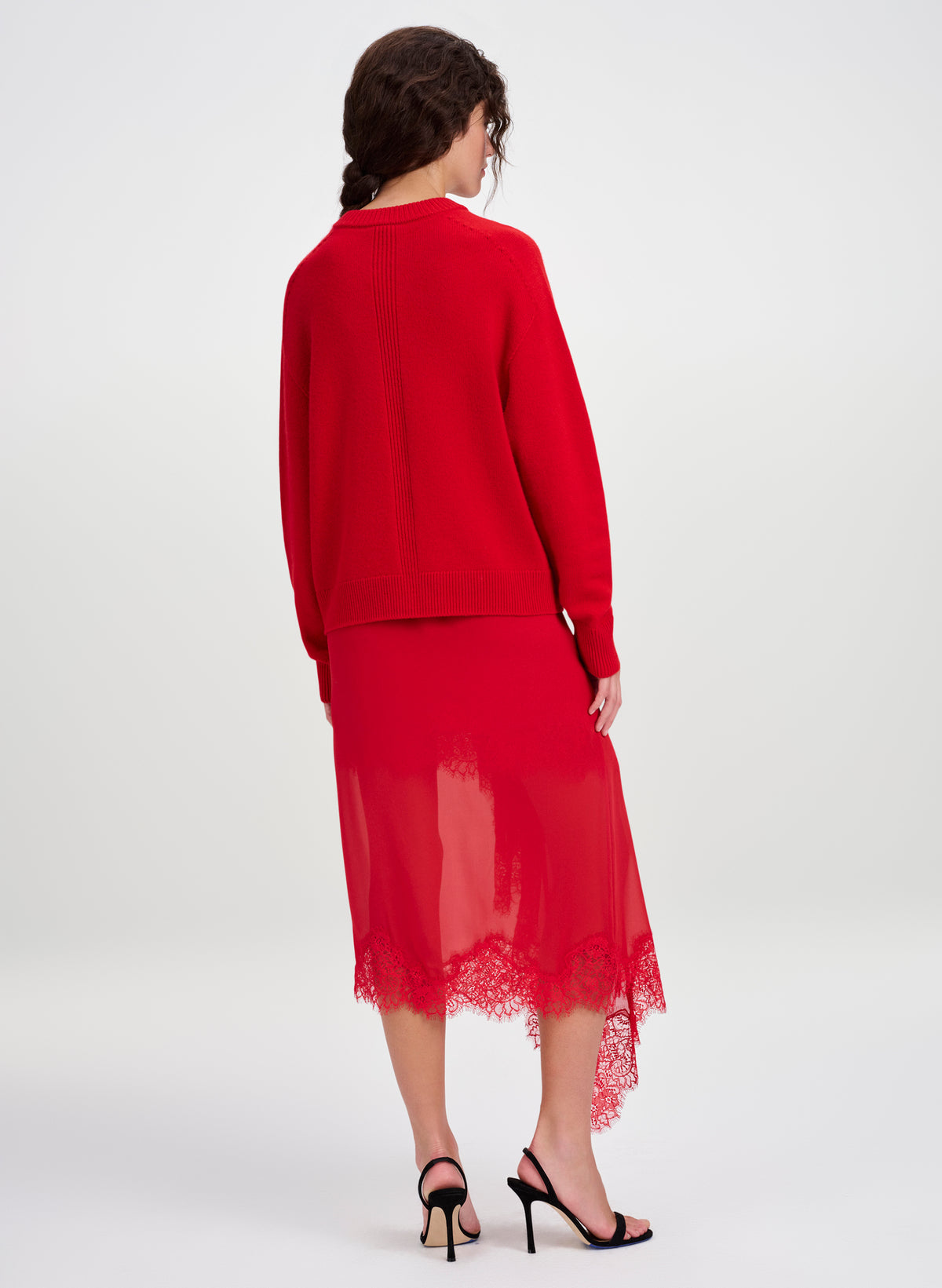 Anais Silk Chiffon and Lace Midi Skirt