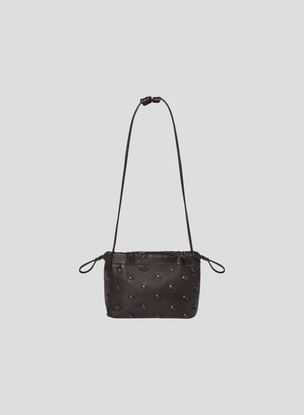 dark brown leather handbag