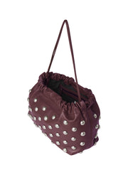 purple studded leather shoulder bag
