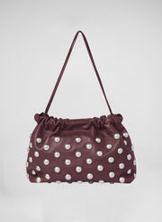 purple studded leather shoulder bag