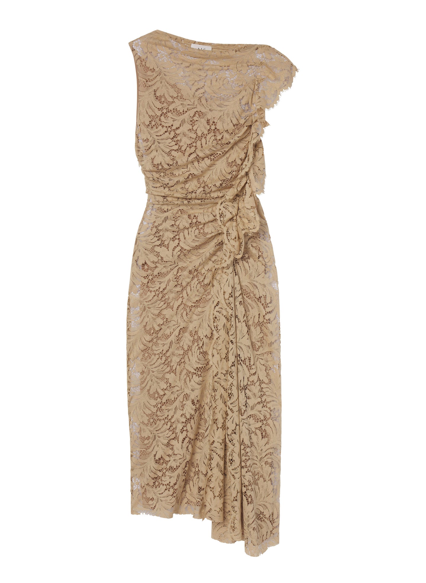 Beige lace dress on a white background