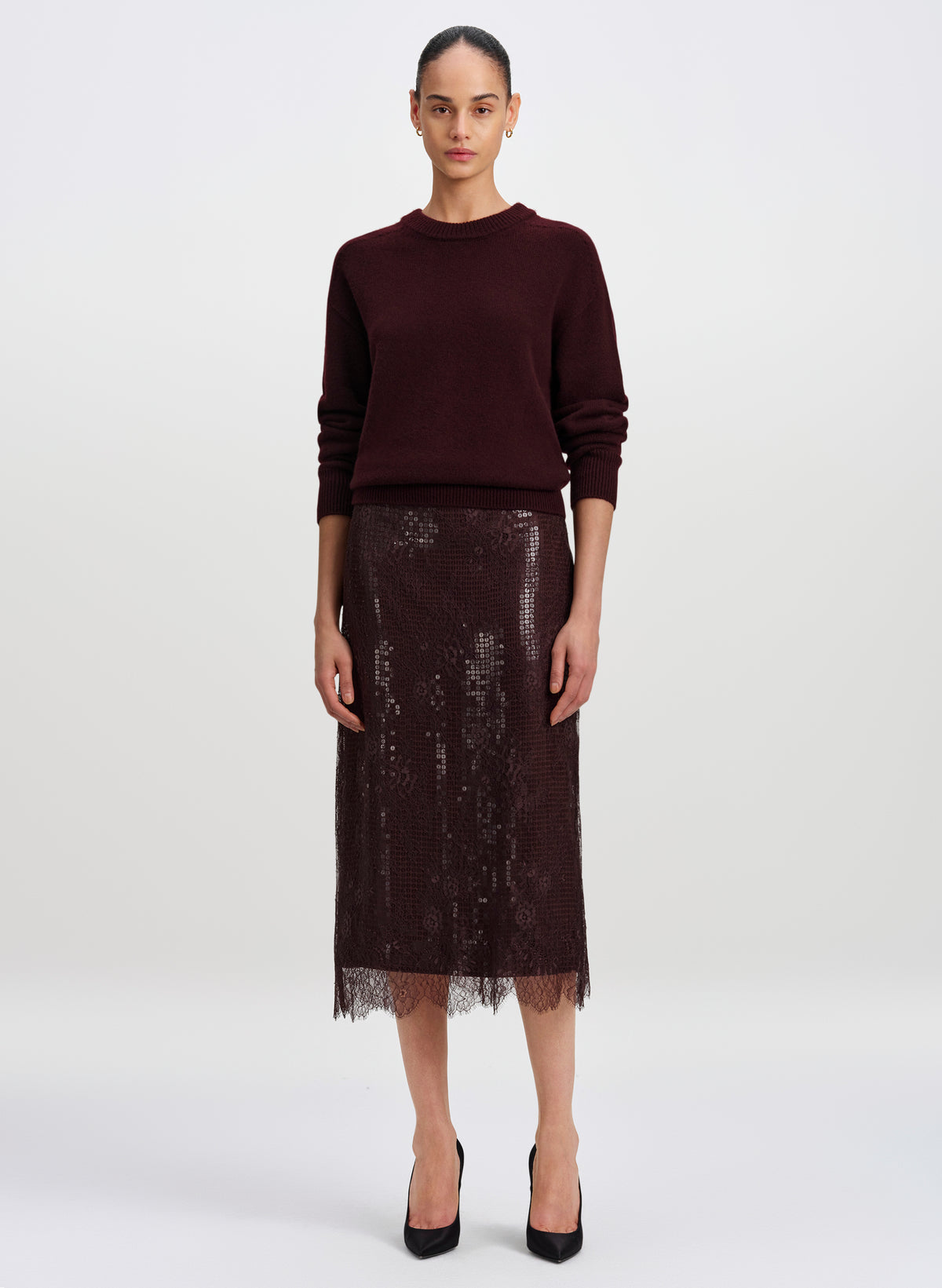 Ava Sequin and Lace Midi Skirt