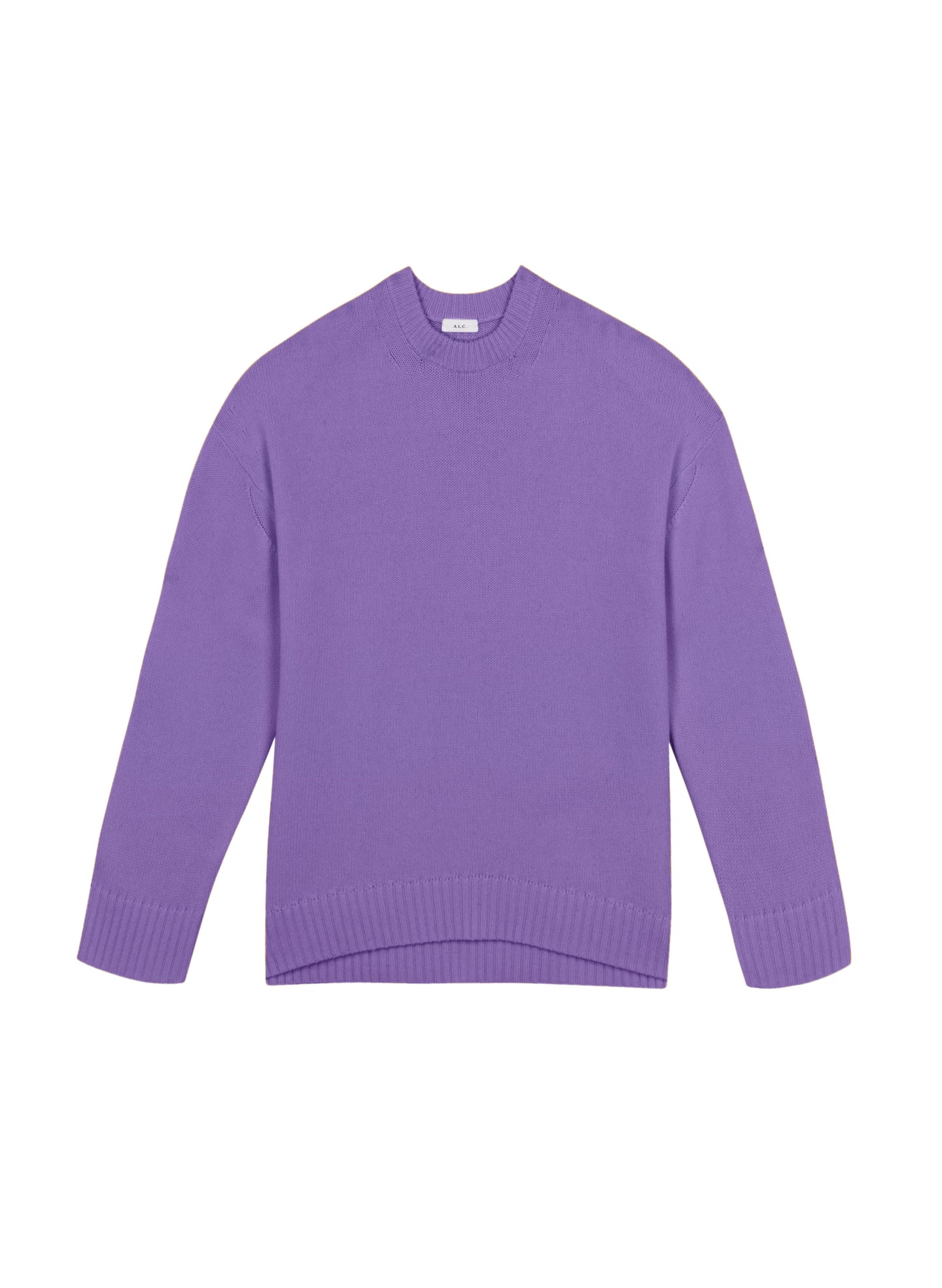 flat lay view of light purple cashmere long sleeve sweater