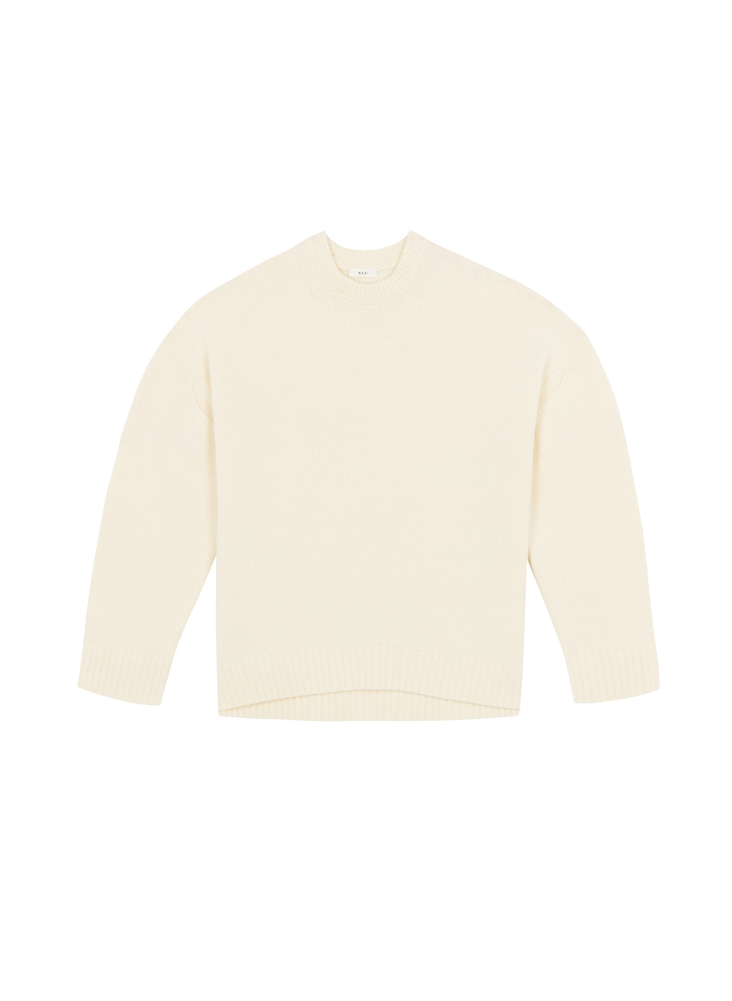 flat lay view of  off white cashmere long sleeve sweater